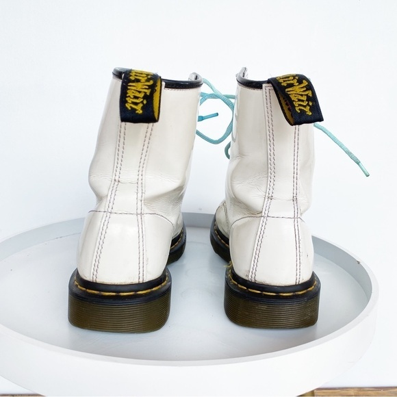 DR. MARTENS Patent Leather white combat boots Womens size 8 - Picture 7 of 12